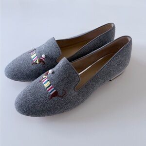 Talbots Wool Gray Embroidered Dog Loafers